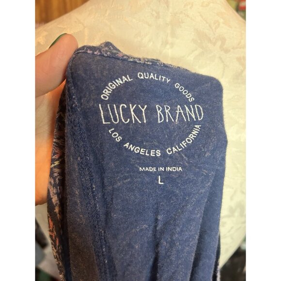 Lucky Brand Blouse Top Lightweight V-Neck Blue Boho Paisley Sz L Paisley - Picture 8 of 9